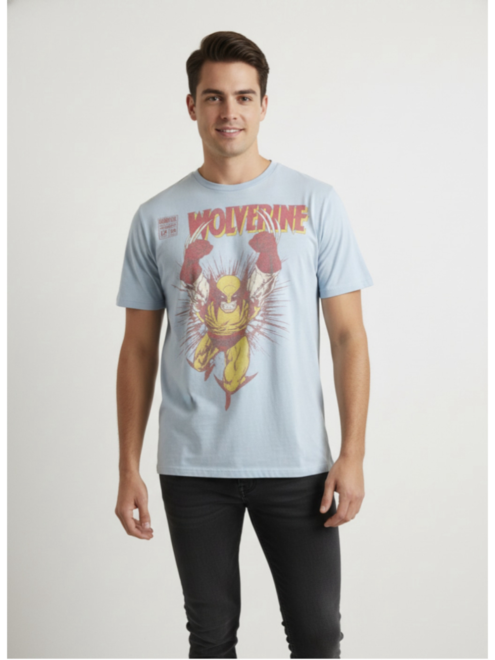 Vintage Marvel Wolverine Comic Book Graphic T-Shirt Light Blue Mens XL
